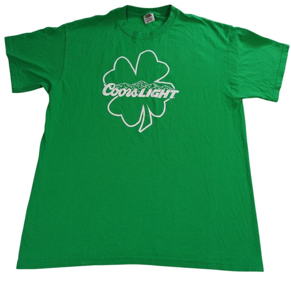 VTG Coors Light Beer T Shirt Green Shamrock St Patricks Day Mens Fruit Loom XL